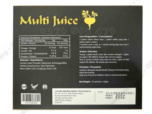 Thành phần của Multi Juice Nguyên Phương (Healthy24h)