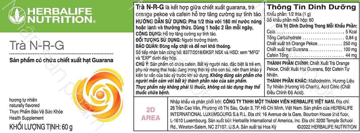 nhãn đăng ký sản phẩm trà nrg herbalife
