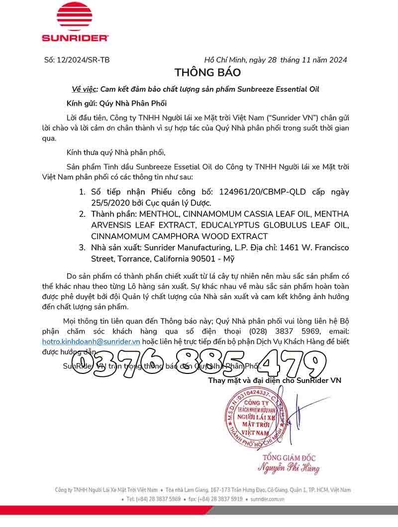 thông báo đổi mẫu tinh dầu sunrider - Nguyên Phương