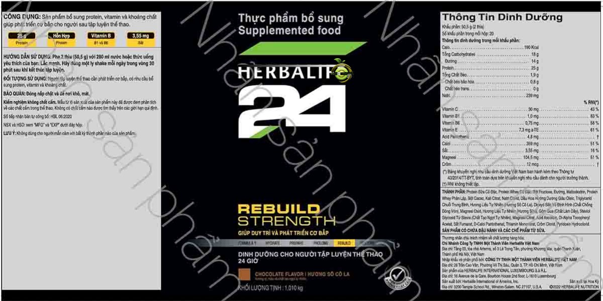 thông tin dinh dưỡng đạm đen herbalife H24 rebuild- Nguyên Phương