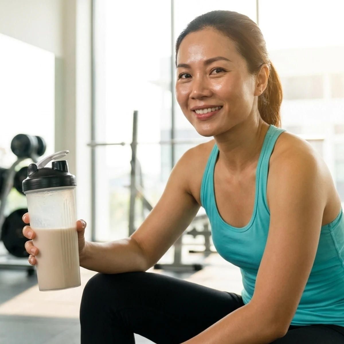 Người tập gym nữ sử dụng đạm H24 Herbalife theo mục tiêu tăng cơ phục hồi | nguyenphuonghealthy24h