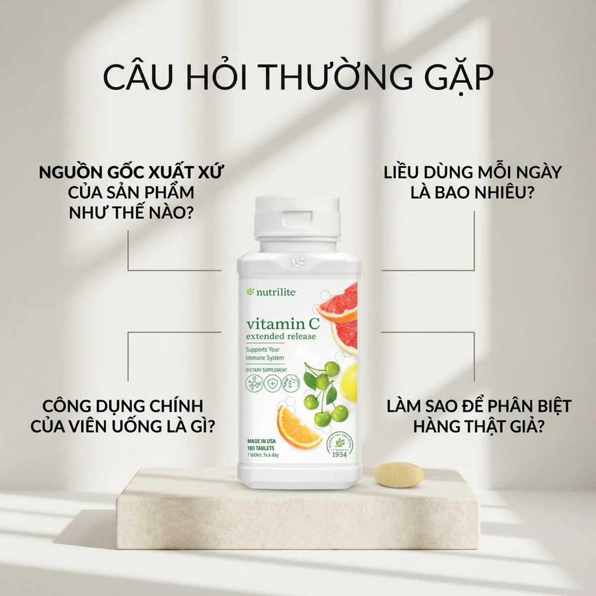 Câu hỏi thường gặp về Vitamin C Amway - hình ảnh sản phẩm cận cảnh bokeh