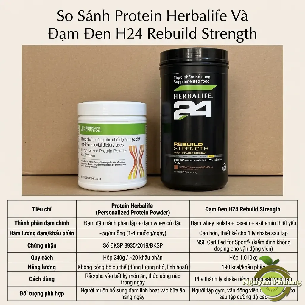 So Sánh Protein Herbalife Và Đạm Đen H24 Rebuild Strength