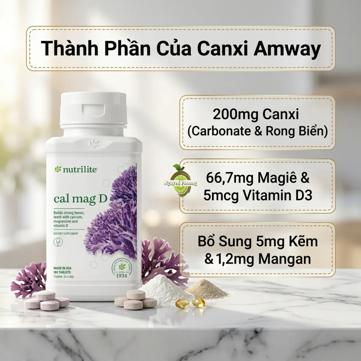 Bảng thành phần chi tiết của viên uống Canxi Amway