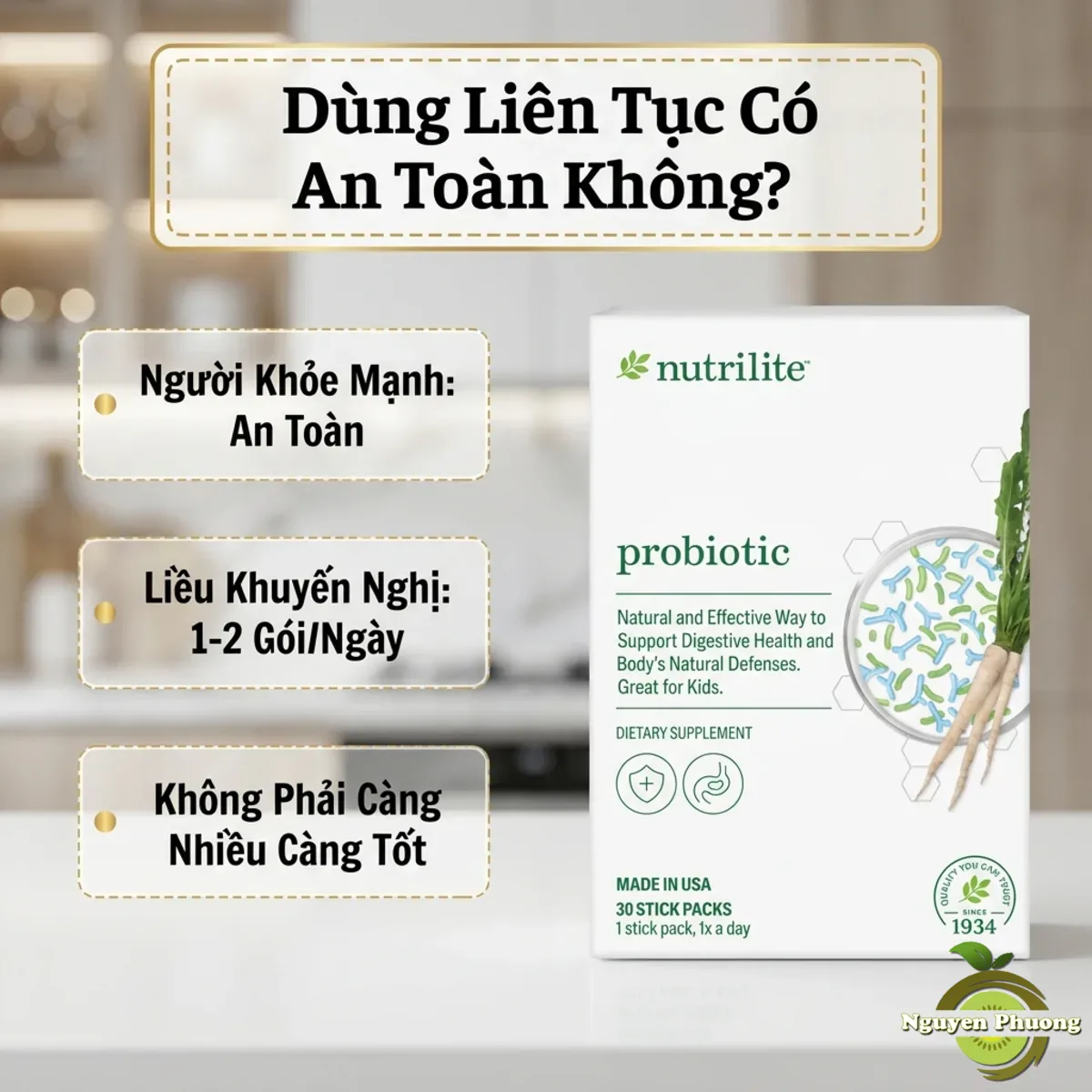 Dùng Nutrilite Probiotic liên tục hằng ngày có an toàn không - liều khuyến nghị 1-2 gói mỗi ngày