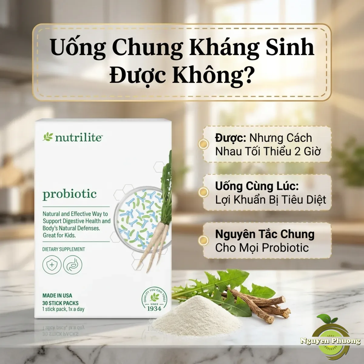 Nutrilite Probiotic uống chung kháng sinh được không - cách nhau tối thiểu 2 giờ